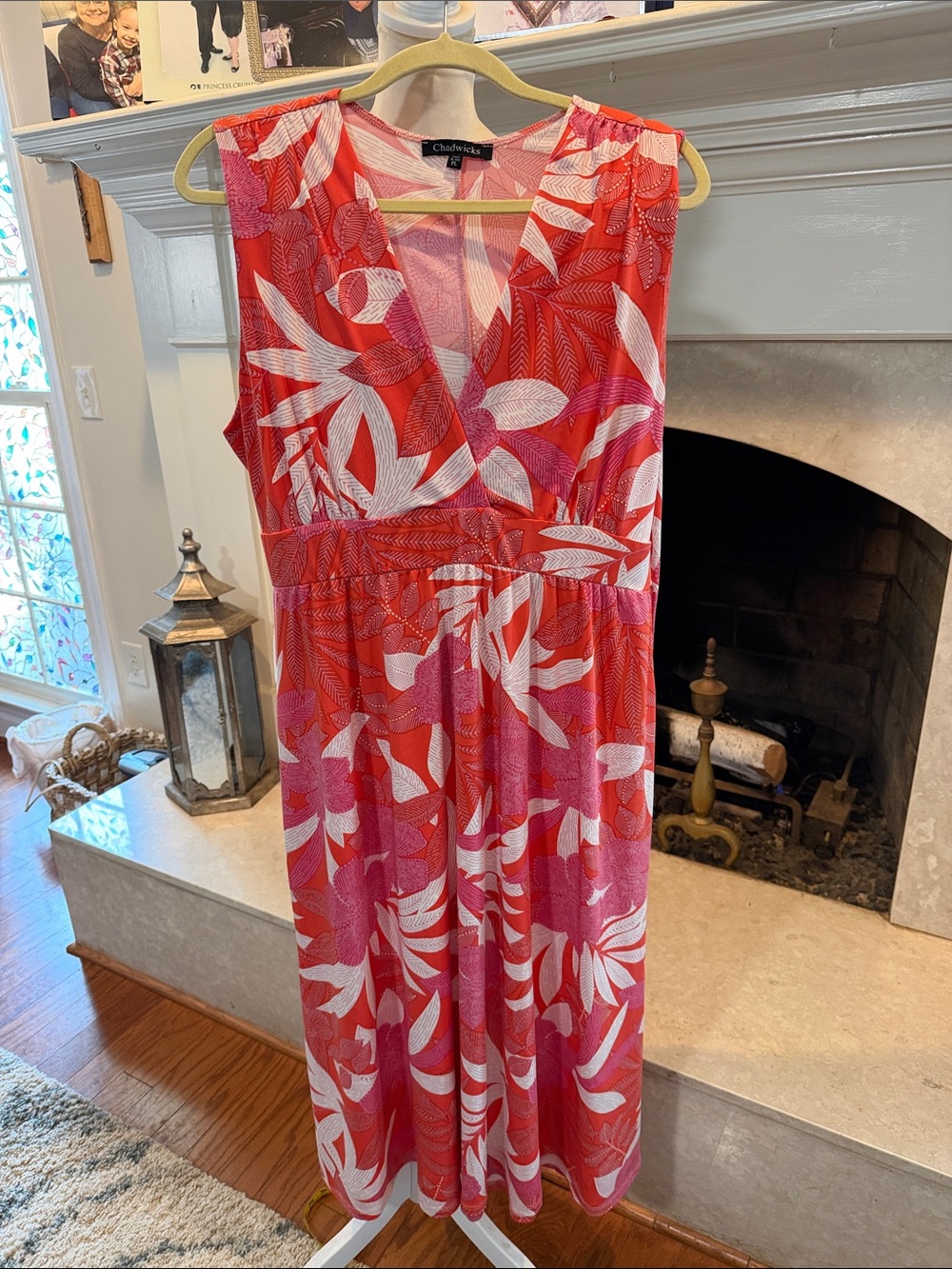 Chadwicks Coral Pink and White Tropical Print Dress size Lp